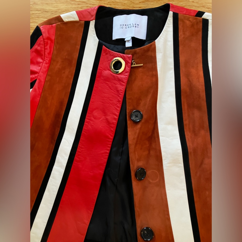Leather color blocked Derek Lam 10 Crosby striped leather jacket - Picture 3 of 12